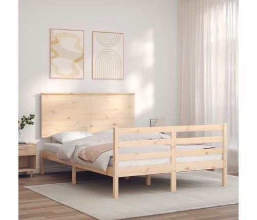 Estructura de cama con cabecero madera maciza 140x190 cm