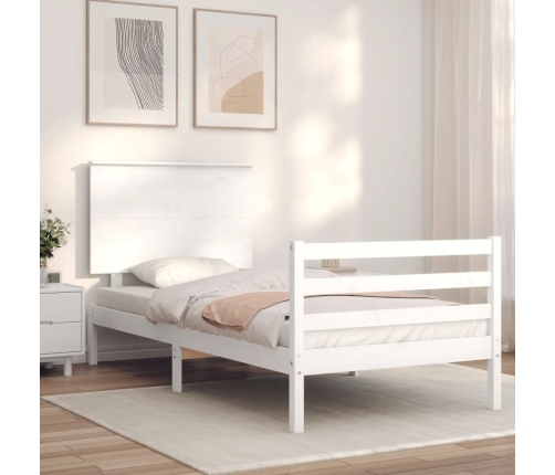 Estructura de cama con cabecero madera maciza blanco 90x200 cm