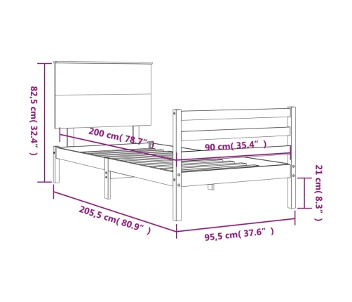 Estructura de cama con cabecero madera maciza blanco 90x200 cm