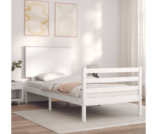 Estructura de cama con cabecero madera maciza blanco 90x200 cm