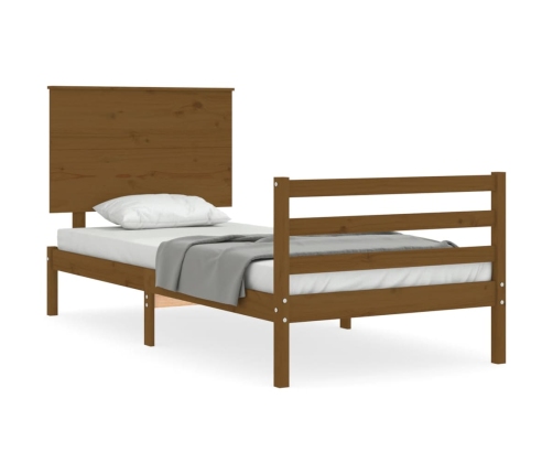 Estructura cama con cabecero madera maciza marrón miel 90x200cm