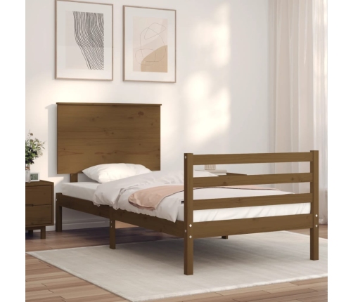 Estructura cama con cabecero madera maciza marrón miel 90x200cm