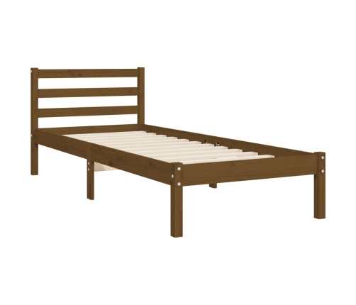 Estructura cama con cabecero madera maciza marrón miel 90x200cm