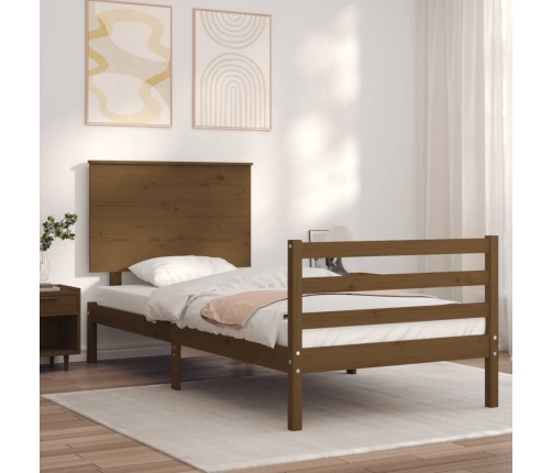 Estructura cama con cabecero madera maciza marrón miel 90x200cm