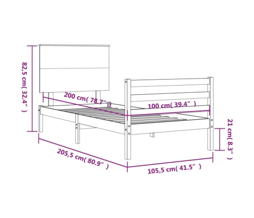 Estructura de cama con cabecero madera maciza 100x200 cm