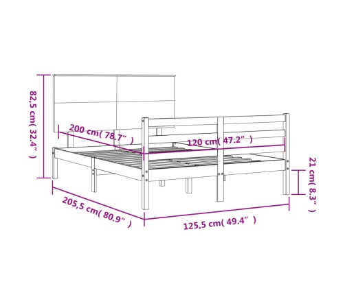 Estructura de cama con cabecero madera maciza 120x200 cm