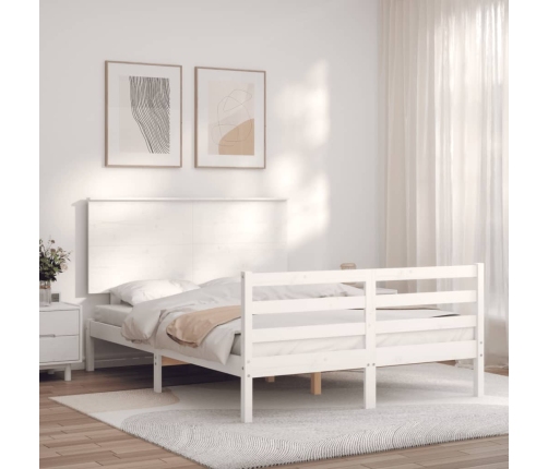 Estructura de cama con cabecero madera maciza blanco 120x200 cm