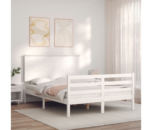 Estructura de cama con cabecero madera maciza blanco 120x200 cm