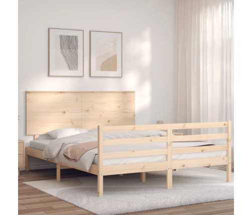 Estructura de cama de matrimonio con cabecero madera maciza