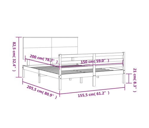 Estructura de cama de matrimonio con cabecero madera maciza