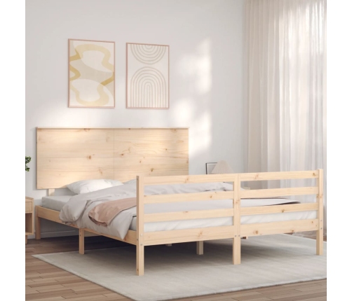 Estructura de cama de matrimonio con cabecero madera maciza