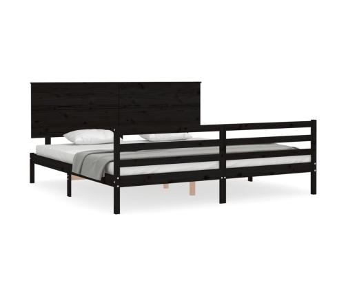 Estructura de cama con cabecero madera maciza negro 200x200 cm