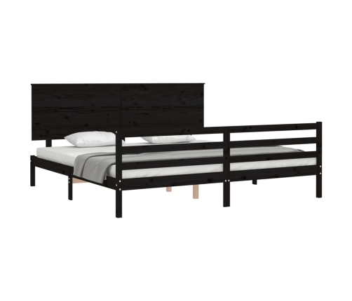 Estructura de cama con cabecero madera maciza negro 200x200 cm