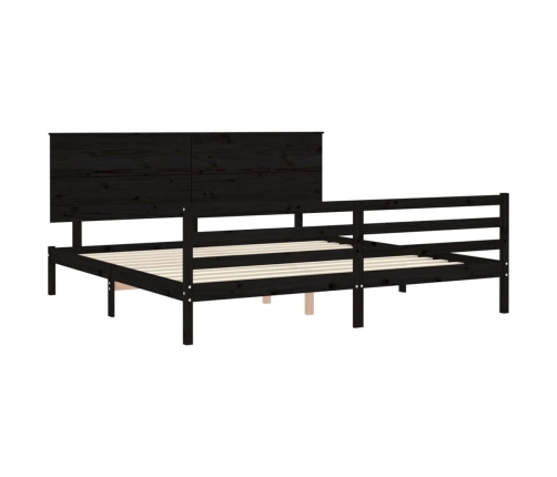 Estructura de cama con cabecero madera maciza negro 200x200 cm