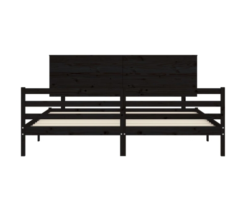 Estructura de cama con cabecero madera maciza negro 200x200 cm