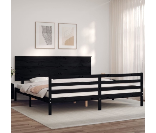 Estructura de cama con cabecero madera maciza negro 200x200 cm