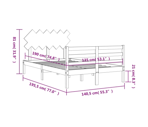 Estructura de cama de matrimonio con cabecero madera maciza