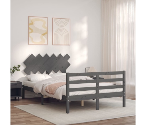 Estructura cama de matrimonio con cabecero madera maciza gris