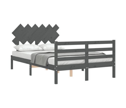 Estructura cama de matrimonio con cabecero madera maciza gris