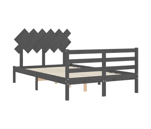 Estructura cama de matrimonio con cabecero madera maciza gris