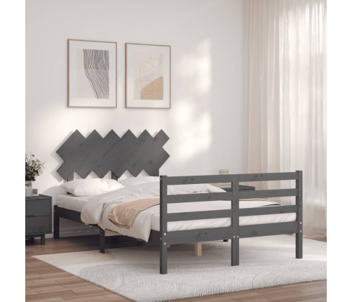 Estructura cama de matrimonio con cabecero madera maciza gris