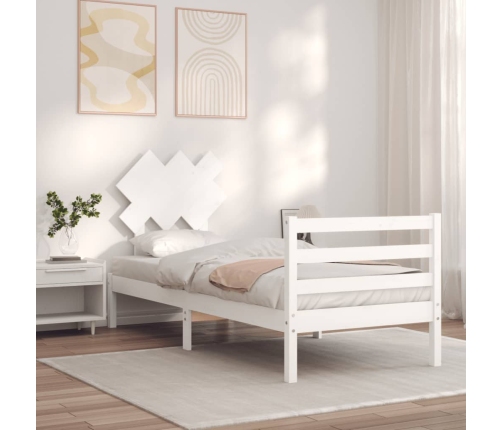 Estructura de cama con cabecero madera maciza blanco 90x200 cm