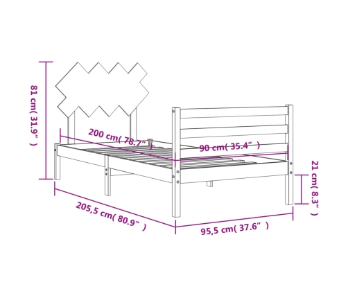 Estructura de cama con cabecero madera maciza blanco 90x200 cm