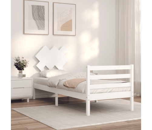 Estructura de cama con cabecero madera maciza blanco 90x200 cm