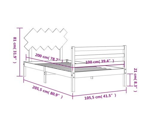 Estructura de cama con cabecero madera maciza 100x200 cm