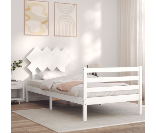 Estructura de cama con cabecero madera maciza blanco 100x200 cm