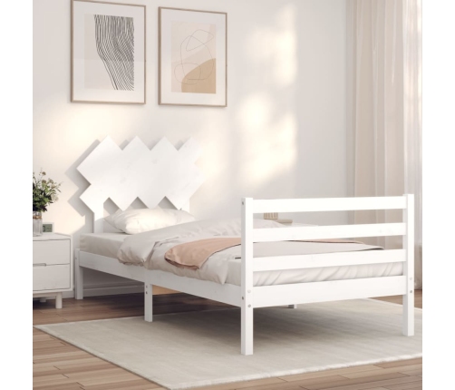 Estructura de cama con cabecero madera maciza blanco 100x200 cm