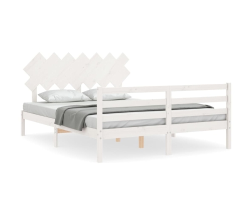 Estructura de cama con cabecero madera maciza blanco 140x200 cm