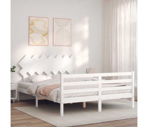 Estructura de cama con cabecero madera maciza blanco 140x200 cm