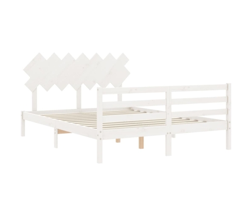 Estructura de cama con cabecero madera maciza blanco 140x200 cm