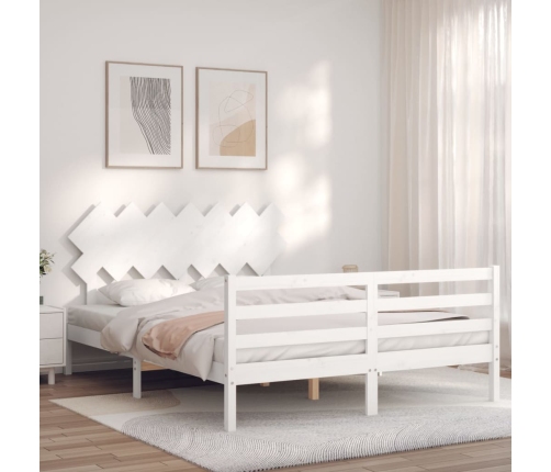 Estructura de cama con cabecero madera maciza blanco 140x200 cm