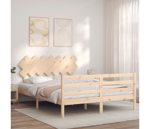 Estructura de cama de matrimonio con cabecero madera maciza