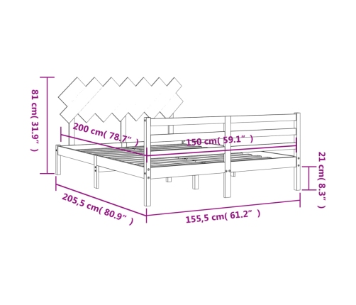 Estructura de cama de matrimonio con cabecero madera maciza