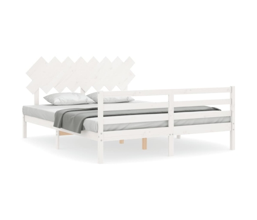 Estructura de cama con cabecero madera maciza blanco 160x200 cm