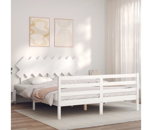 Estructura de cama con cabecero madera maciza blanco 160x200 cm