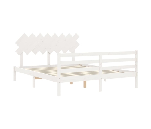 Estructura de cama con cabecero madera maciza blanco 160x200 cm