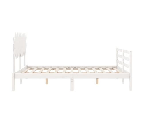 Estructura de cama con cabecero madera maciza blanco 160x200 cm