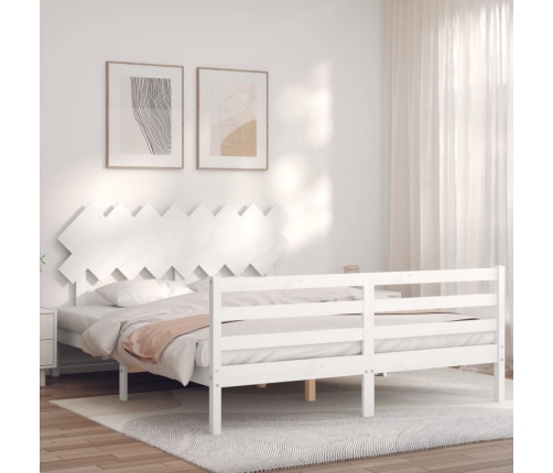 Estructura de cama con cabecero madera maciza blanco 160x200 cm