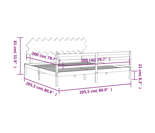 Estructura de cama con cabecero madera maciza 200x200 cm