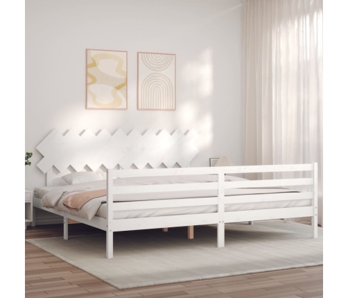 Estructura de cama con cabecero madera maciza blanco 200x200cm