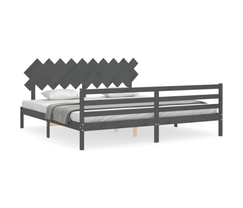 Estructura de cama con cabecero madera maciza gris 200x200cm