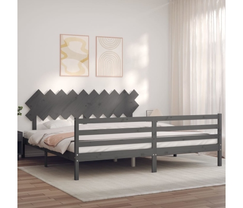 Estructura de cama con cabecero madera maciza gris 200x200cm