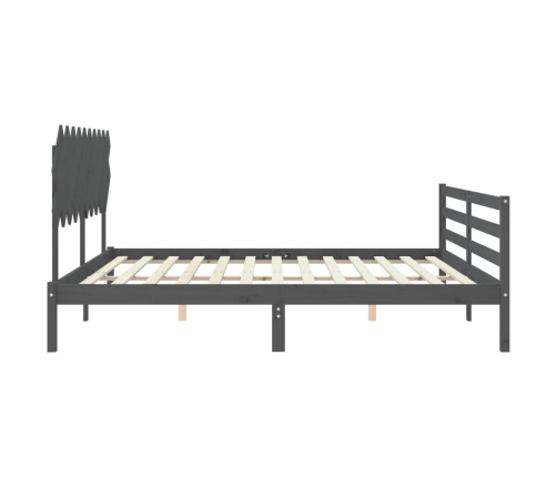 Estructura de cama con cabecero madera maciza gris 200x200cm