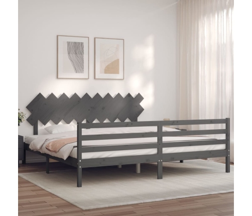 Estructura de cama con cabecero madera maciza gris 200x200cm