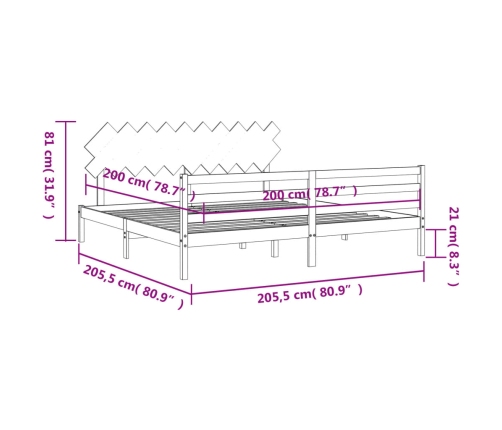 Estructura cama y cabecero madera maciza marrón miel 200x200 cm