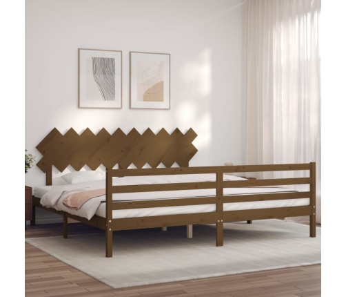 Estructura cama y cabecero madera maciza marrón miel 200x200 cm